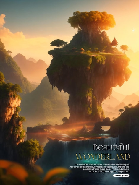 beautiful wonderland poster with fantasy island theme