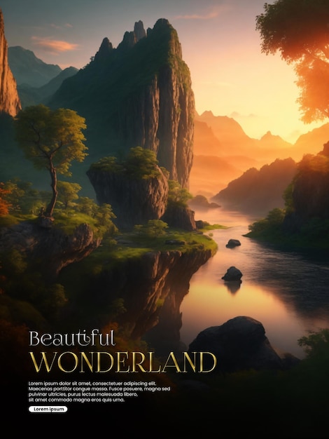 beautiful wonderland poster with fantasy island theme