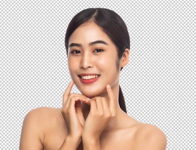 Beautiful Young Asian woman with clean fresh skin Beauty and skincare concept Psd file