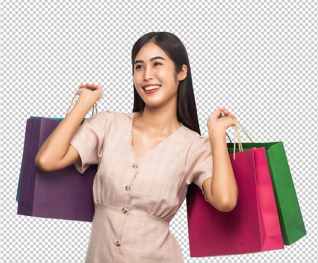 Beautiful young asian woman with shopping bags Psd file