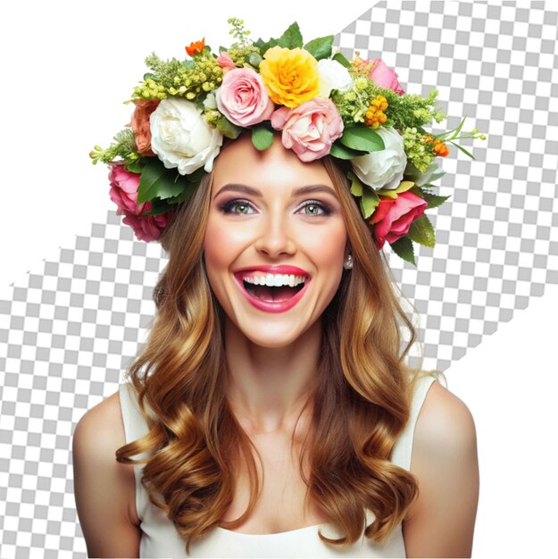 PSD beautiful young woman wearing floral headband