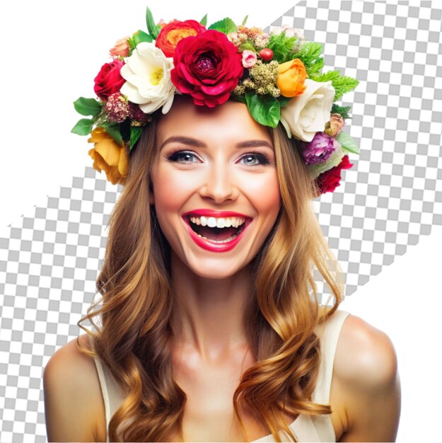 PSD beautiful young woman wearing floral headband