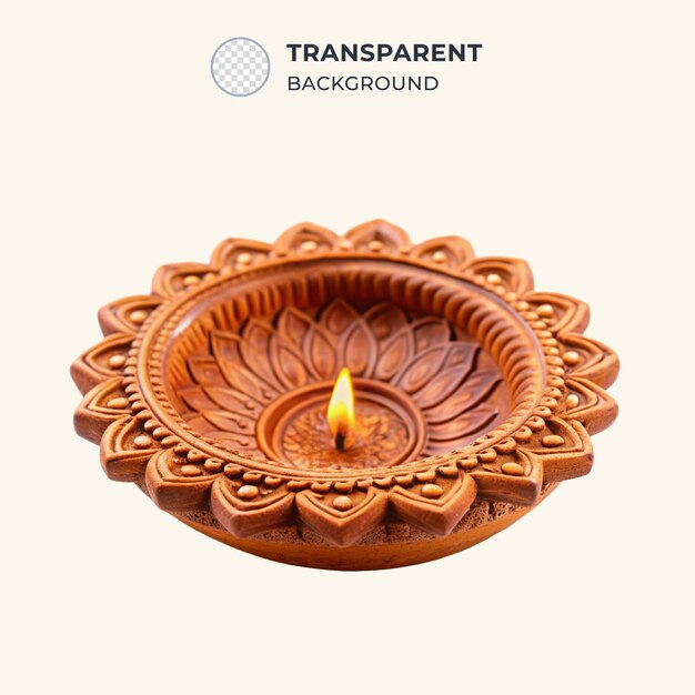 Beautifully Carved Designer Diwali Diya isolated on transparent background