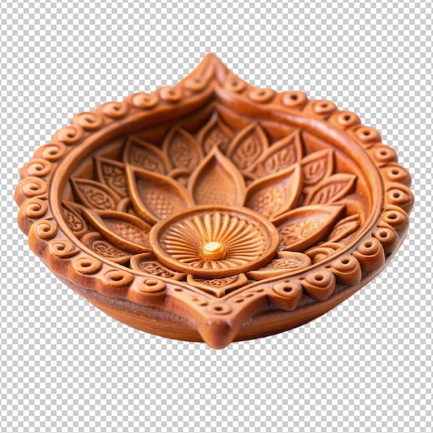 Beautifully carver designer diwali diya plate isolated on transparent background