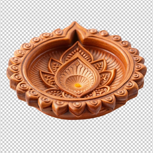 Beautifully carver designer diwali diya plate isolated on transparent background