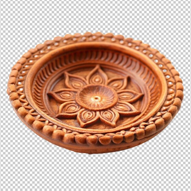 PSD beautifully carver designer diwali diya plate isolated on transparent background