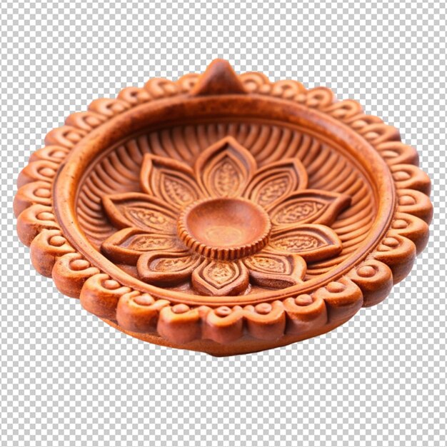 PSD beautifully carver designer diwali diya plate isolated on transparent background