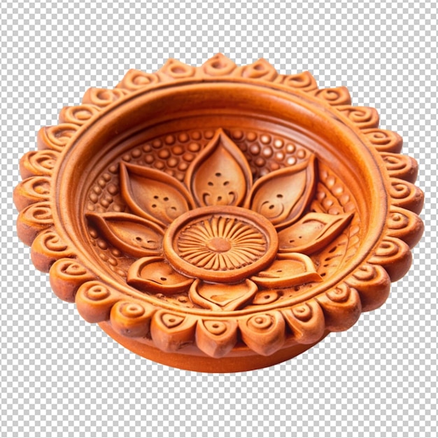 Beautifully carver designer diwali diya plate isolated on transparent background