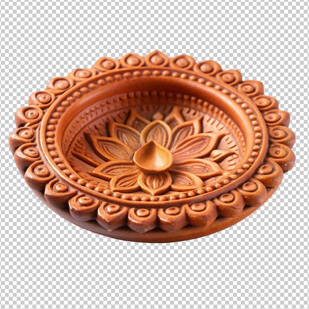 Beautifully carver designer diwali diya plate isolated on transparent background