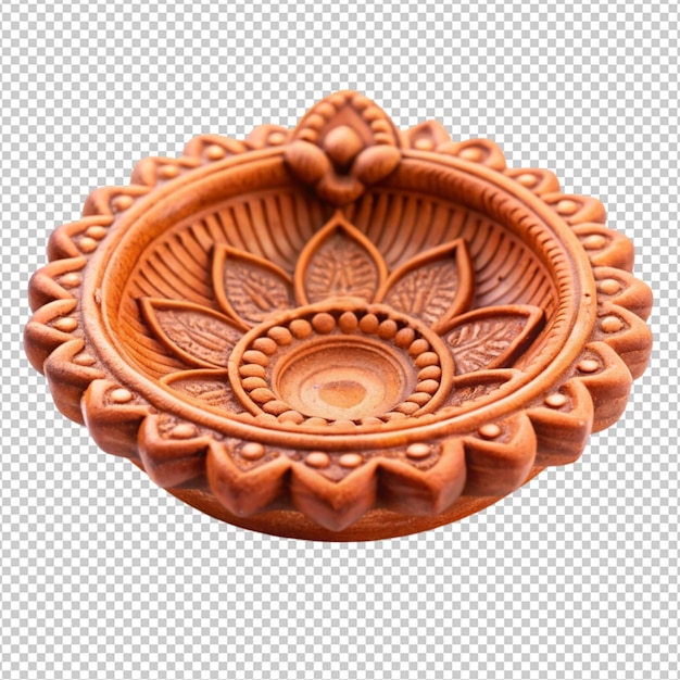 Beautifully carver designer diwali diya plate isolated on transparent background