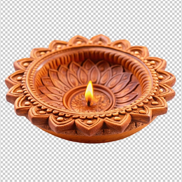 Beautifully carver designer diwali diya plate isolated on transparent background