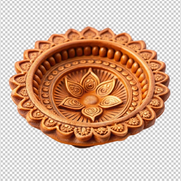 PSD beautifully carver designer diwali diya plate isolated on transparent background