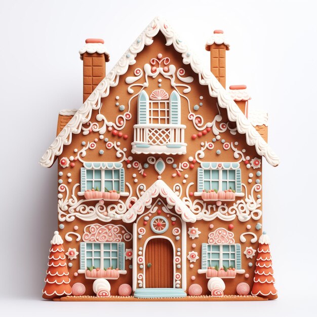 beautifully decorated gingerbread house isolated on transparent background