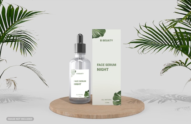 Beauty serum drop bottle mockup front view with box