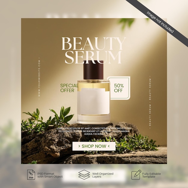 PSD beauty serum product cosmetic and skincare promotion sale social media post 21