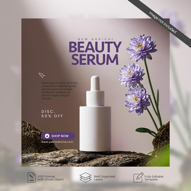 PSD beauty serum product purple cosmetic and skincare promotion sale social media post 15