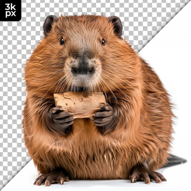 a beaver with a piece of wood in its mouth