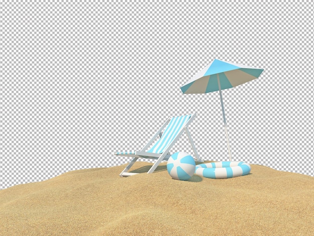 bed set on the beach with isolate background