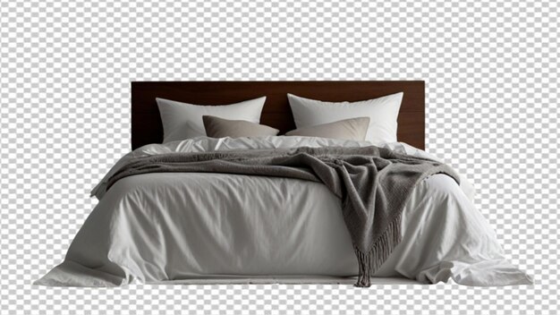 a bed with a gray blanket on it and a gray blanket on it