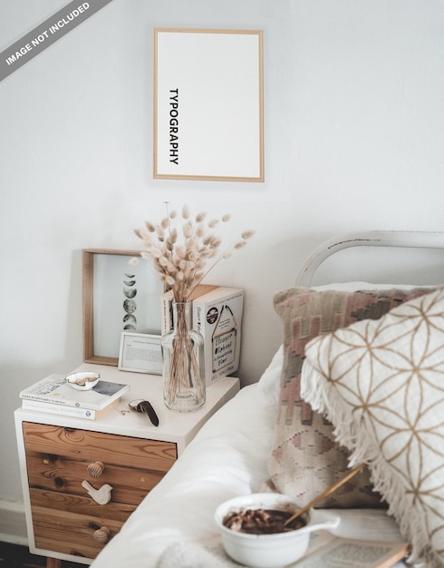 PSD bedroom desk wall frame mockup