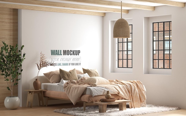 The bedroom is designed in the American style Wall mockup