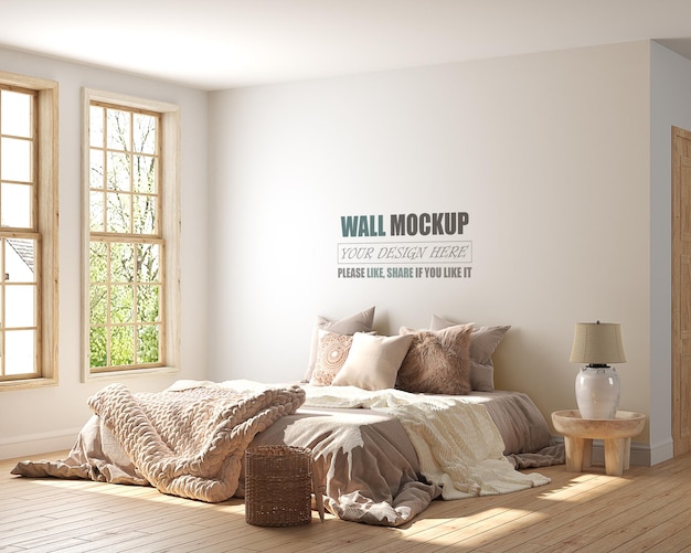 The bedroom is designed with American style Wall mockup