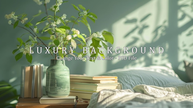 Bedroom with books on nightstand