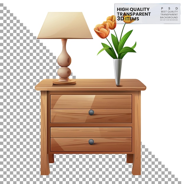 PSD bedside table png isolated on transparent background