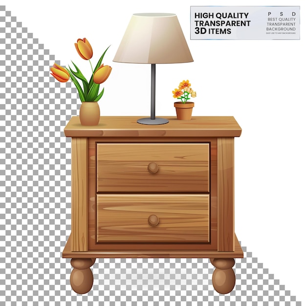 PSD bedside table png isolated on transparent background