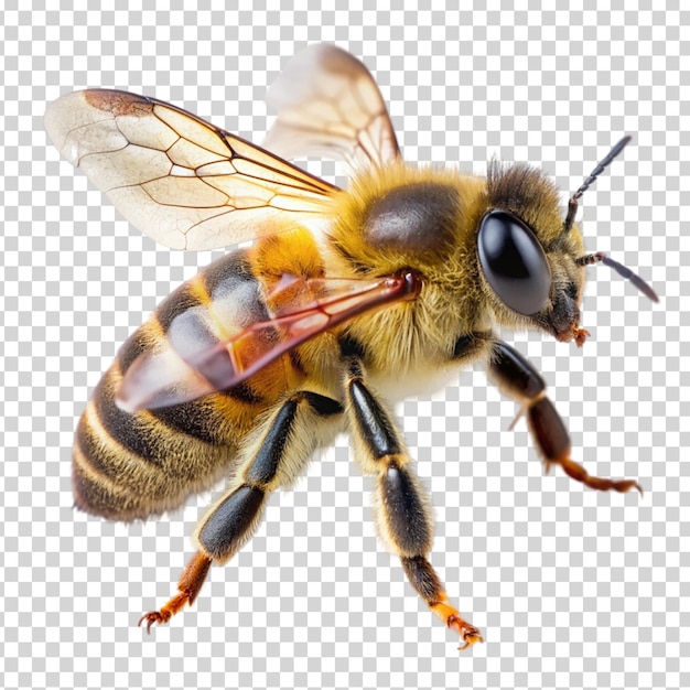 A bee with its wings spread on transparent background