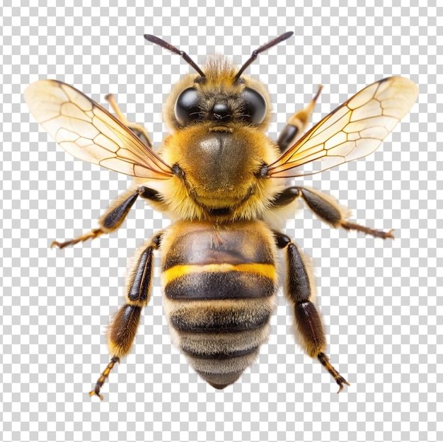 A bee with its wings spread on transparent background