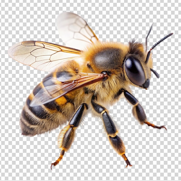 A bee with its wings spread on transparent background