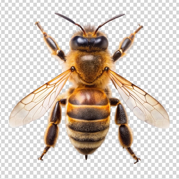 A bee with its wings spread on transparent background