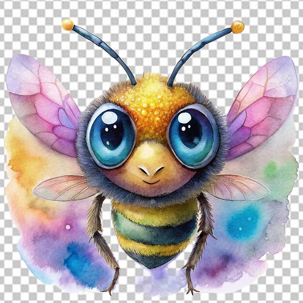 PSD a bee with watercolor and big eye on white background