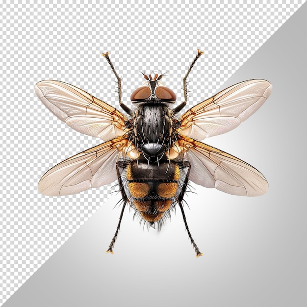 PSD a bee with a yellow body and a black and white background