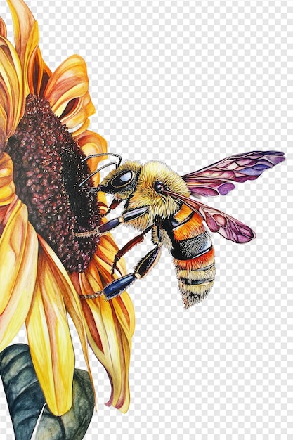 PSD a bee with a yellow wings and a black and white background