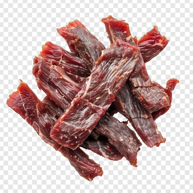 PSD beef jerky top view full length on transparency background psd