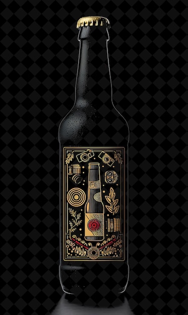 PSD beer bottle with label featuring a skateboard and camera det flat illustration beer culture design