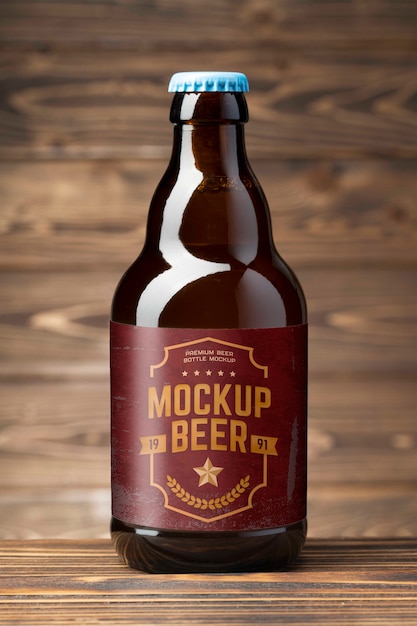 Beer bottle with label mockup design