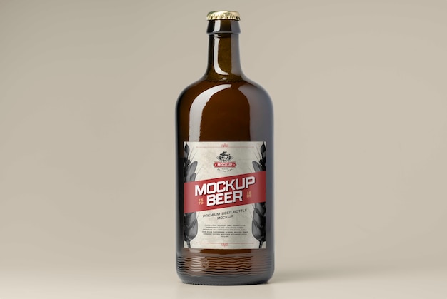 Beer bottle with label mockup