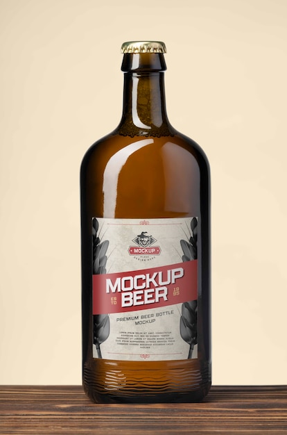 Beer bottle with label mockup