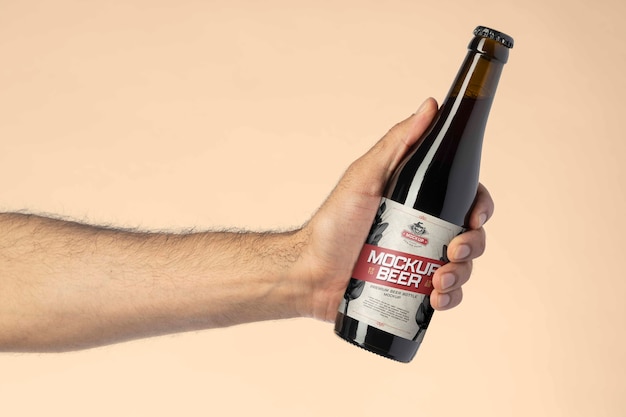 Beer bottle with label mockup