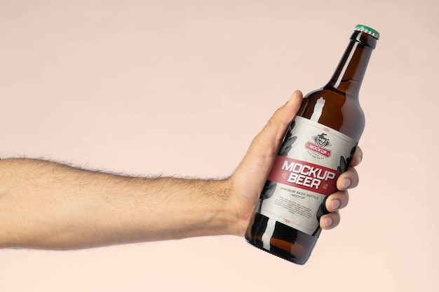 Beer bottle with label mockup