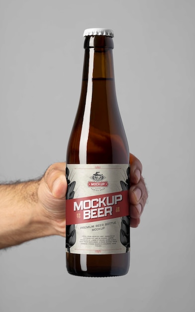 Beer bottle with label mockup