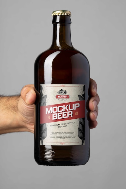 Beer bottle with label mockup