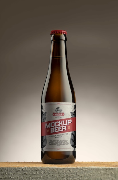 Beer bottle with label mockup