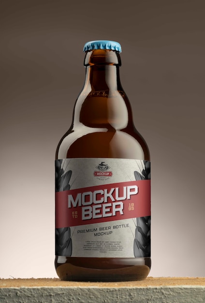 Beer bottle with label mockup