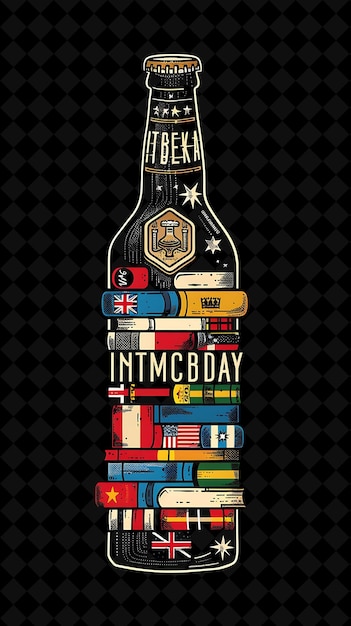 PSD a beer bottle with a label shaped like a book cover differen flat illustration beer culture design