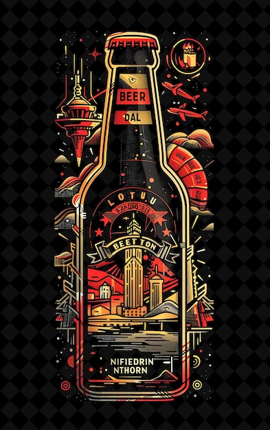 PSD a beer bottle with a label shaped like a ticket stub differe flat illustration beer culture design