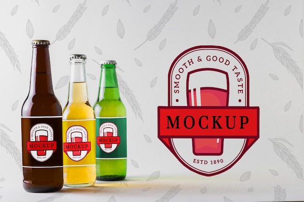 Beer bottles with mock-up packaging